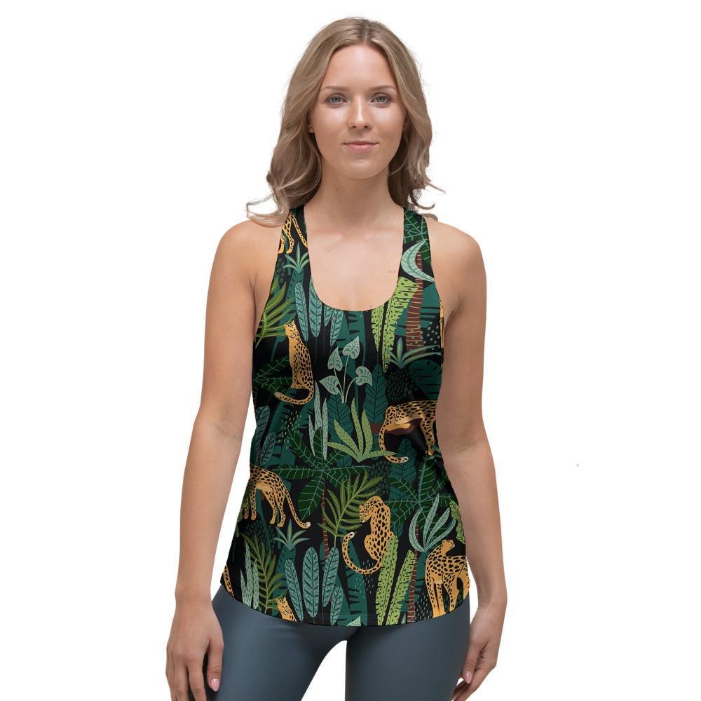 Tropical Leopard Hawaiian Print Women's Racerback Tank Top-grizzshop