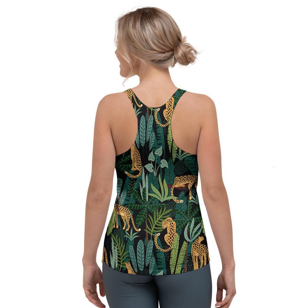 Tropical Leopard Hawaiian Print Women's Racerback Tank Top-grizzshop