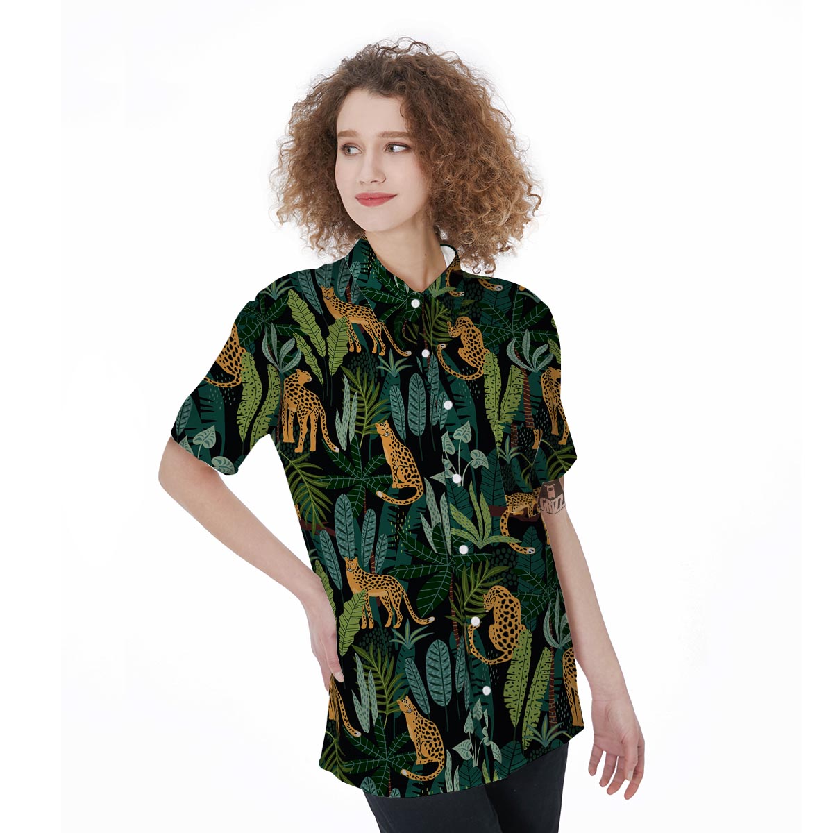 Tropical Leopard Hawaiian Print Women's Short Sleeve Shirts-grizzshop
