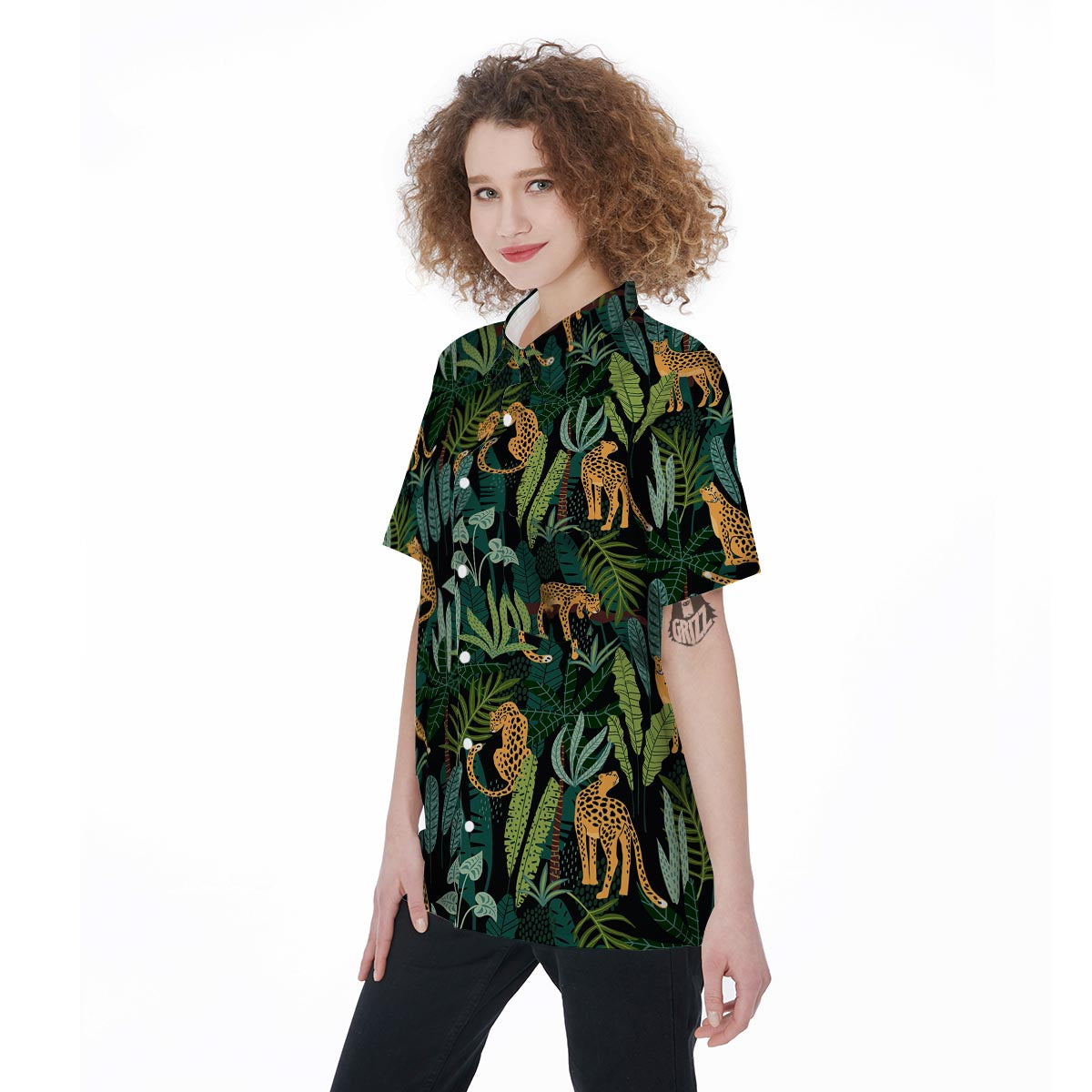 Tropical Leopard Hawaiian Print Women's Short Sleeve Shirts-grizzshop