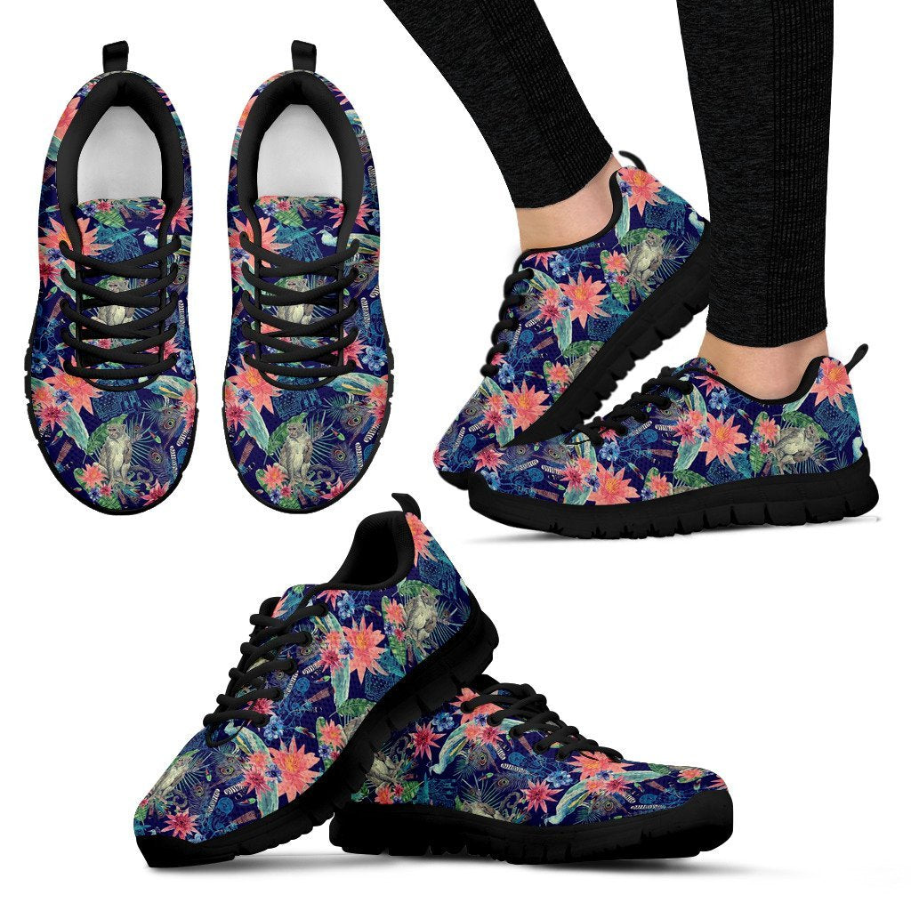 Tropical Monkey Print Pattern Black Sneaker Shoes For Men Women-grizzshop