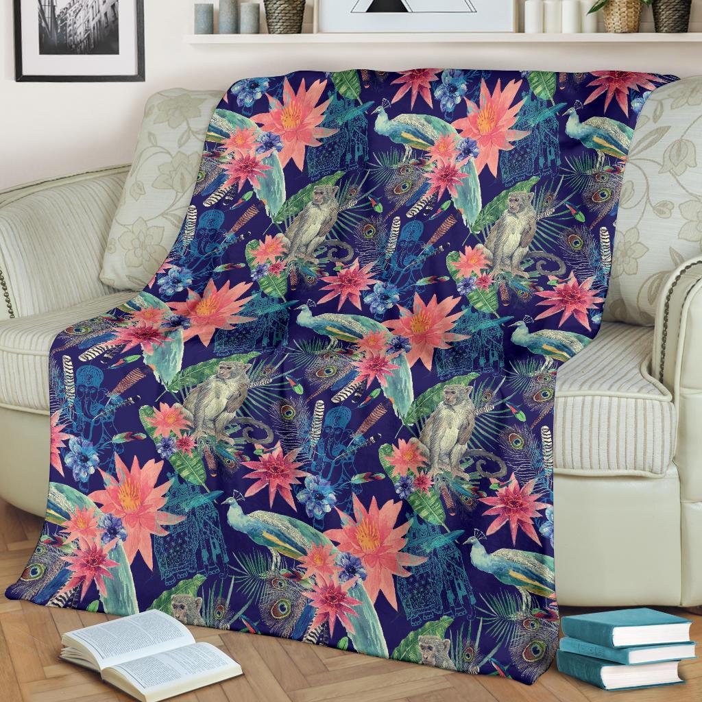 Tropical Monkey Print Pattern Blanket-grizzshop
