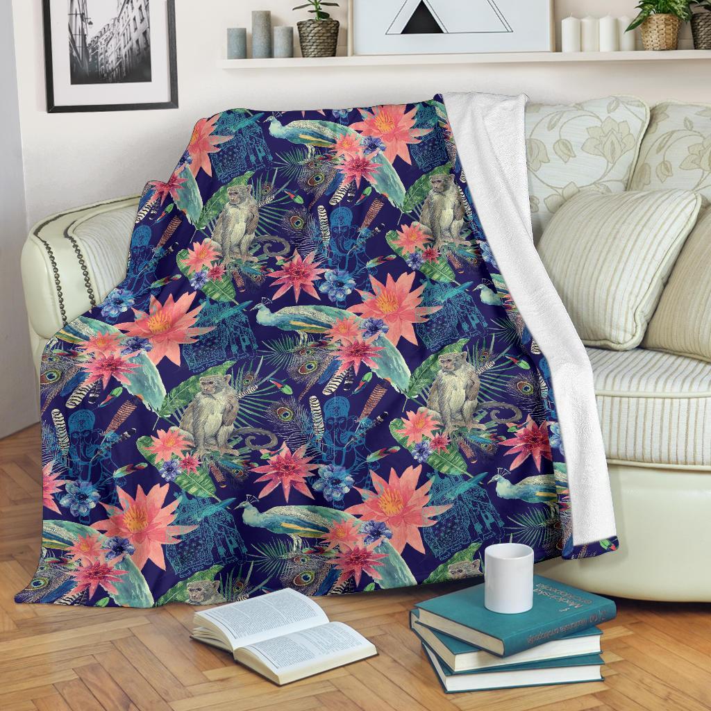 Tropical Monkey Print Pattern Blanket-grizzshop