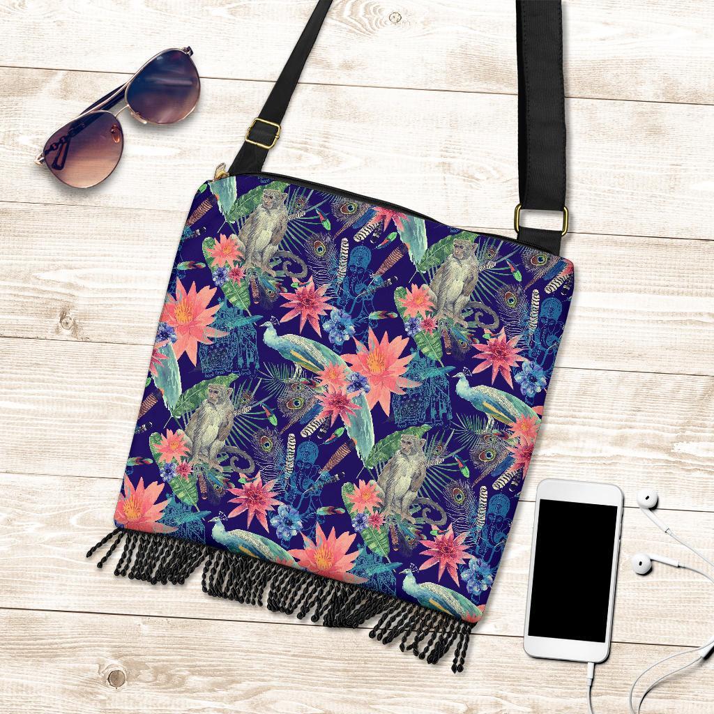 Tropical Monkey Print Pattern Crossbody Bags-grizzshop