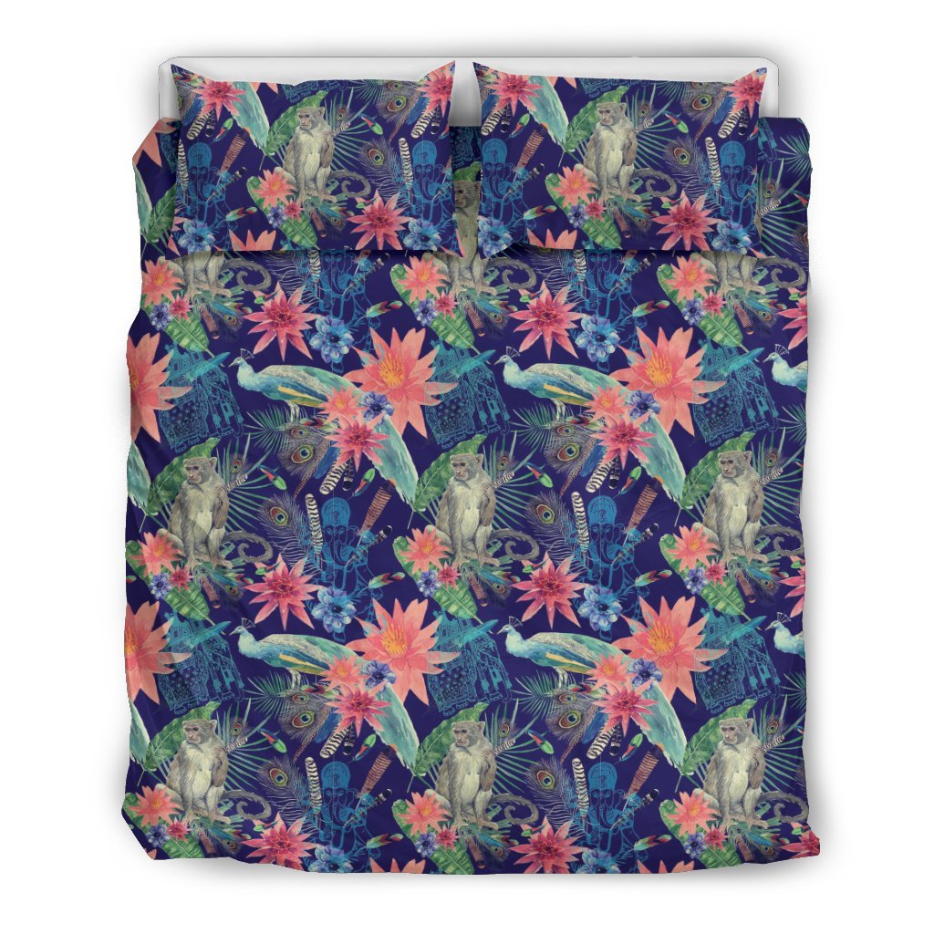 Tropical Monkey Print Pattern Duvet Cover Bedding Set-grizzshop