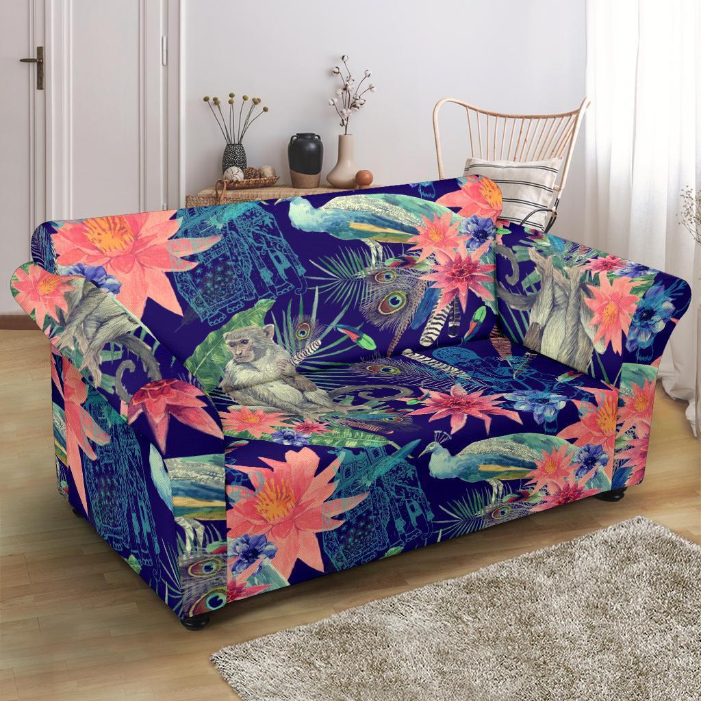 Tropical Monkey Print Pattern Loveseat Cover-grizzshop