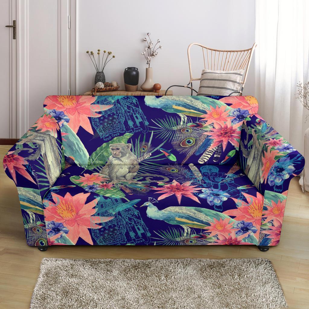 Tropical Monkey Print Pattern Loveseat Cover-grizzshop