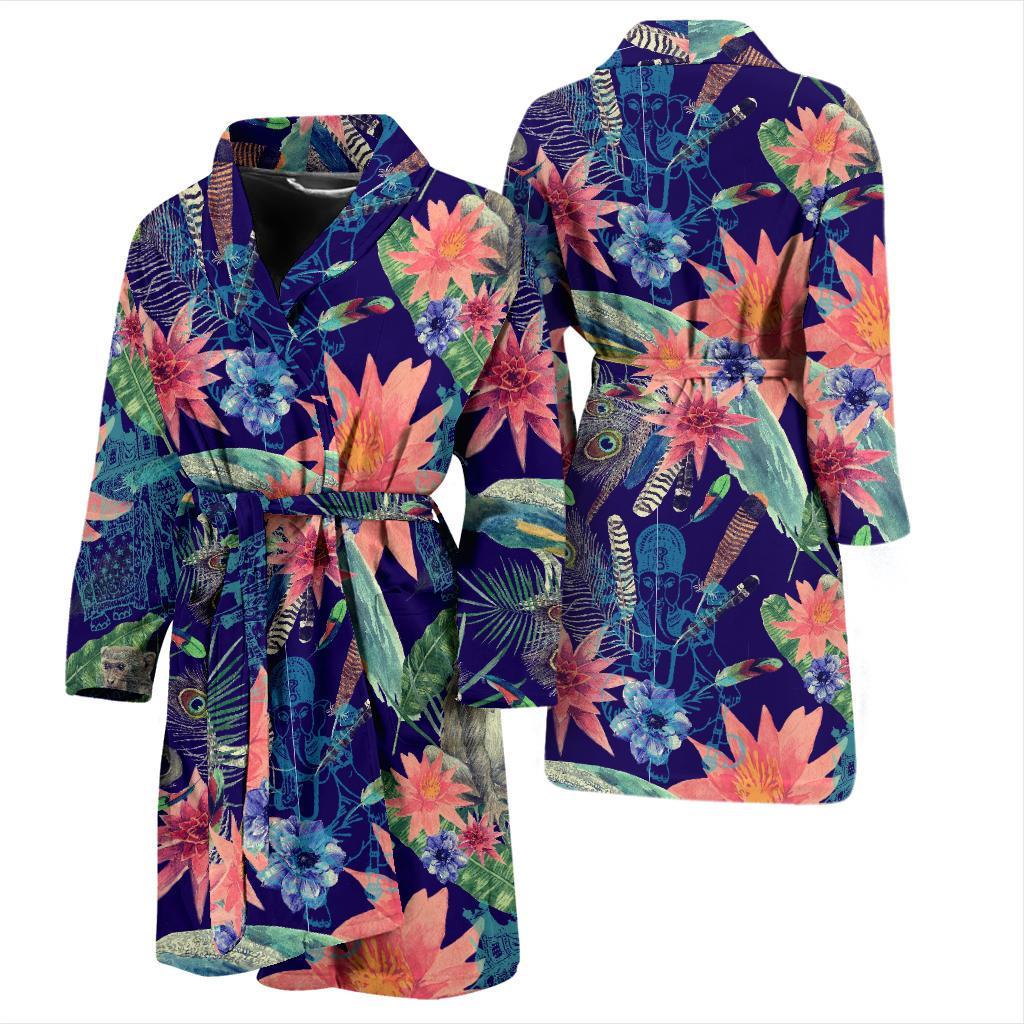 Tropical Monkey Print Pattern Men Long Robe-grizzshop