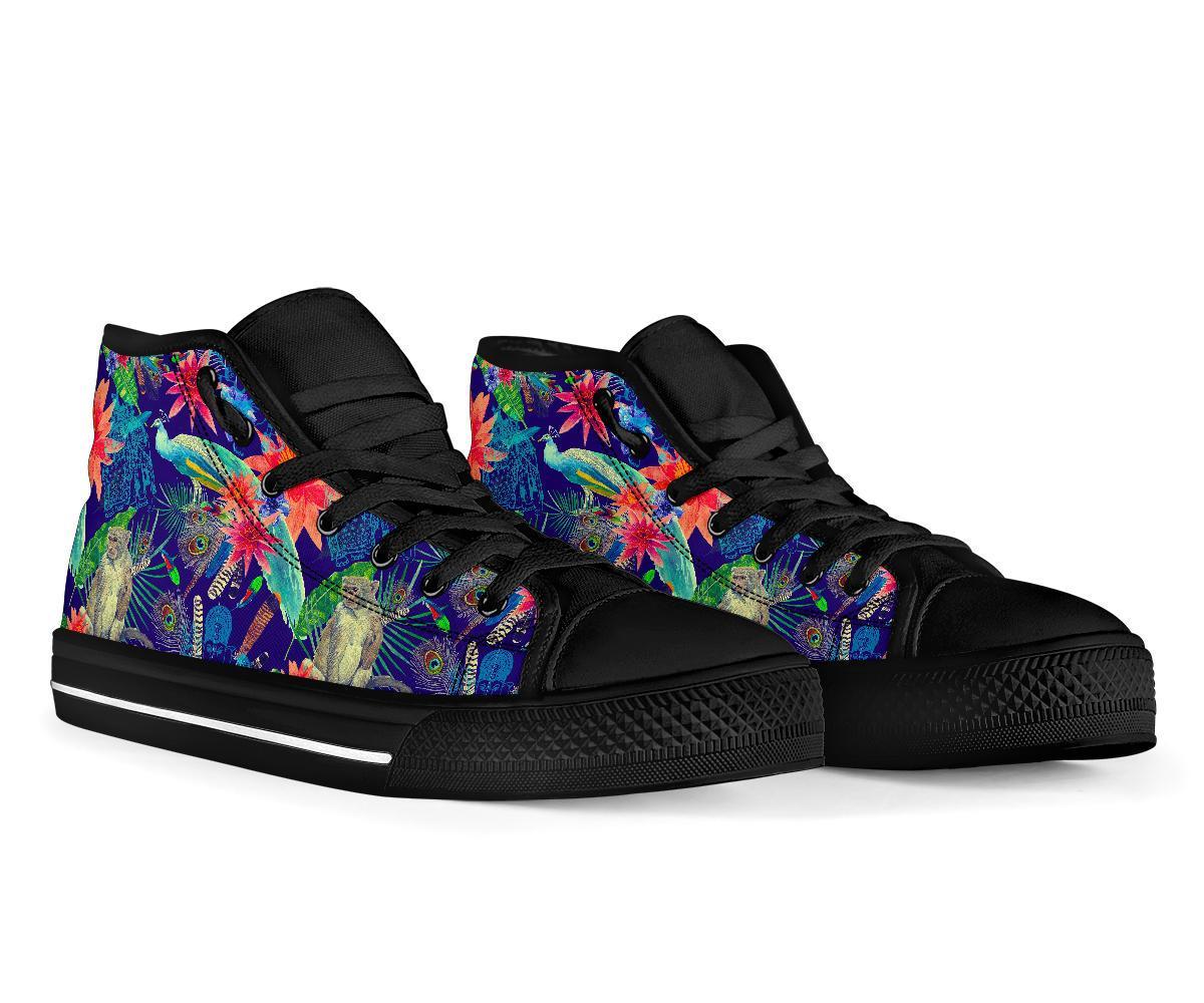Tropical Monkey Print Pattern Men Women's High Top Shoes-grizzshop
