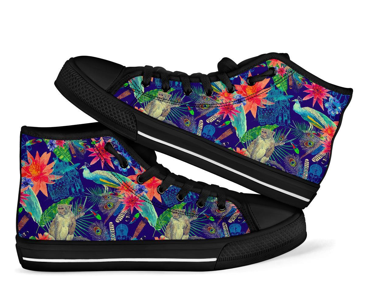 Tropical Monkey Print Pattern Men Women's High Top Shoes-grizzshop