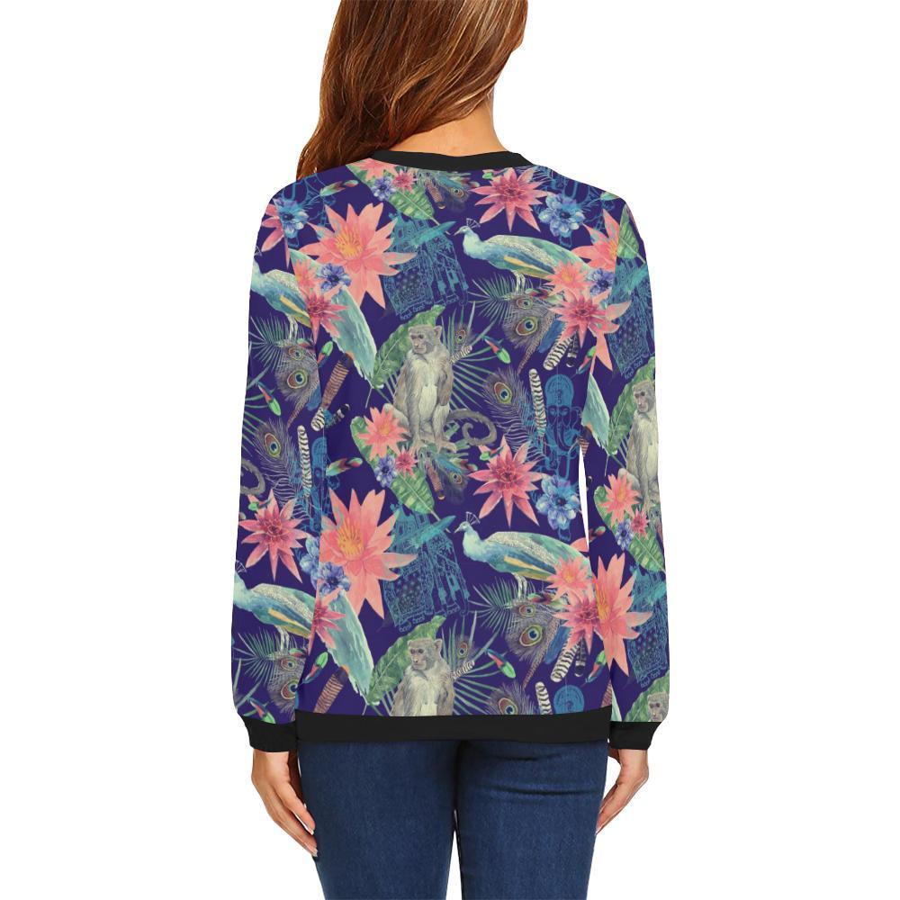 Tropical Monkey Print Pattern Women Crewneck Sweatshirt-grizzshop