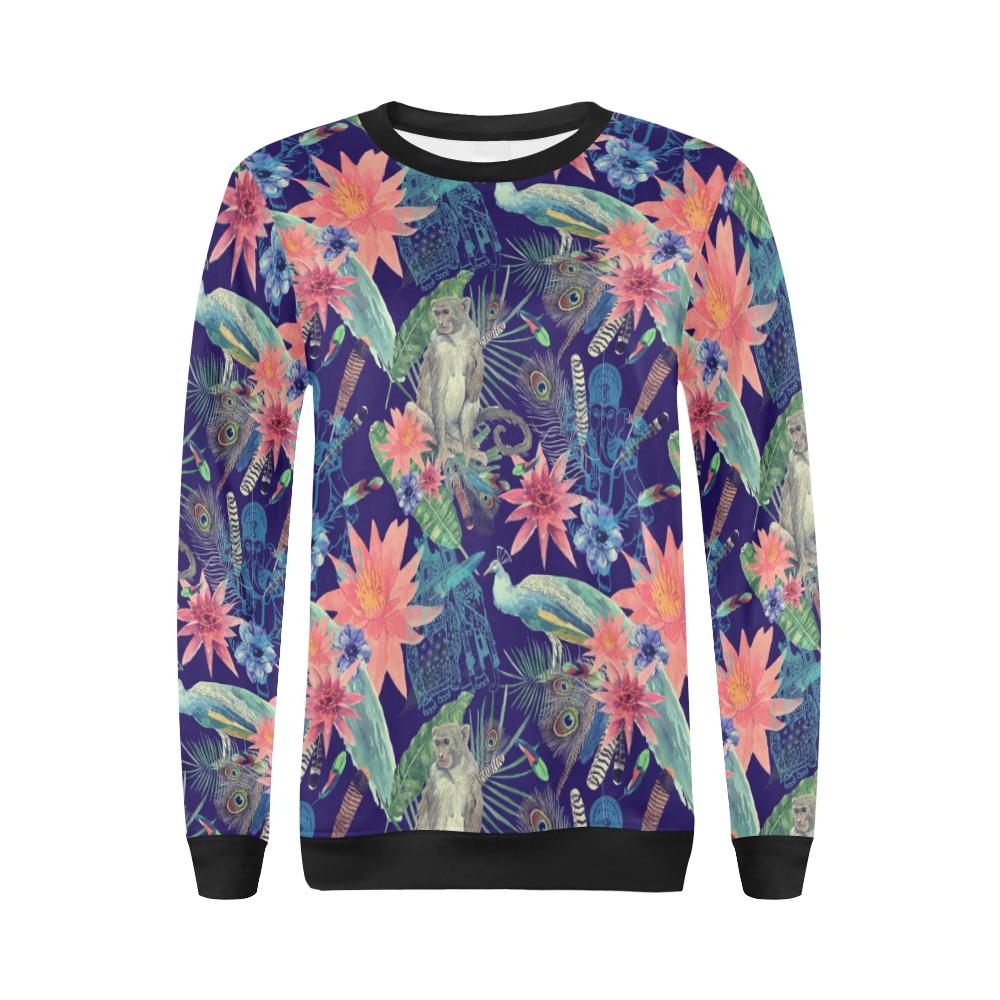 Tropical Monkey Print Pattern Women Crewneck Sweatshirt-grizzshop