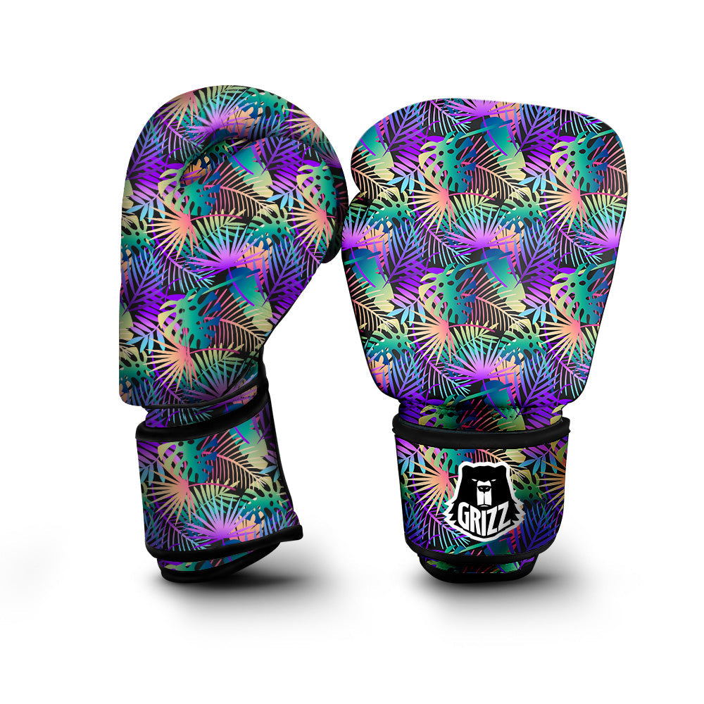 Tropical Neon Color And Palm Leaves Print Pattern Boxing Gloves-grizzshop