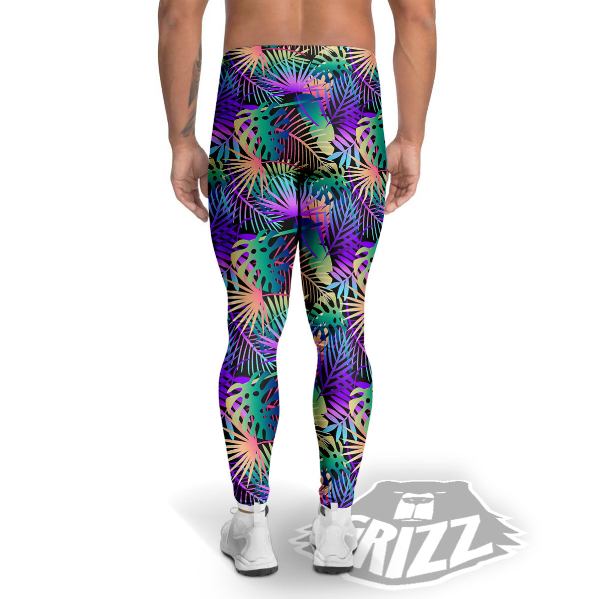 Tropical Neon Color And Palm Leaves Print Pattern Men's Leggings-grizzshop