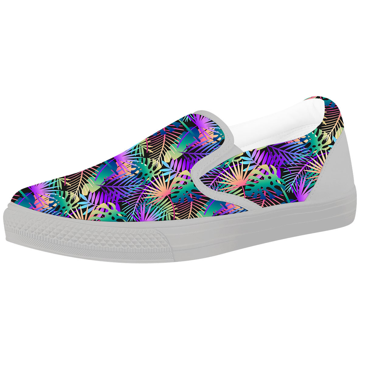 Tropical Neon Color And Palm Leaves Print Pattern White Slip On Shoes-grizzshop