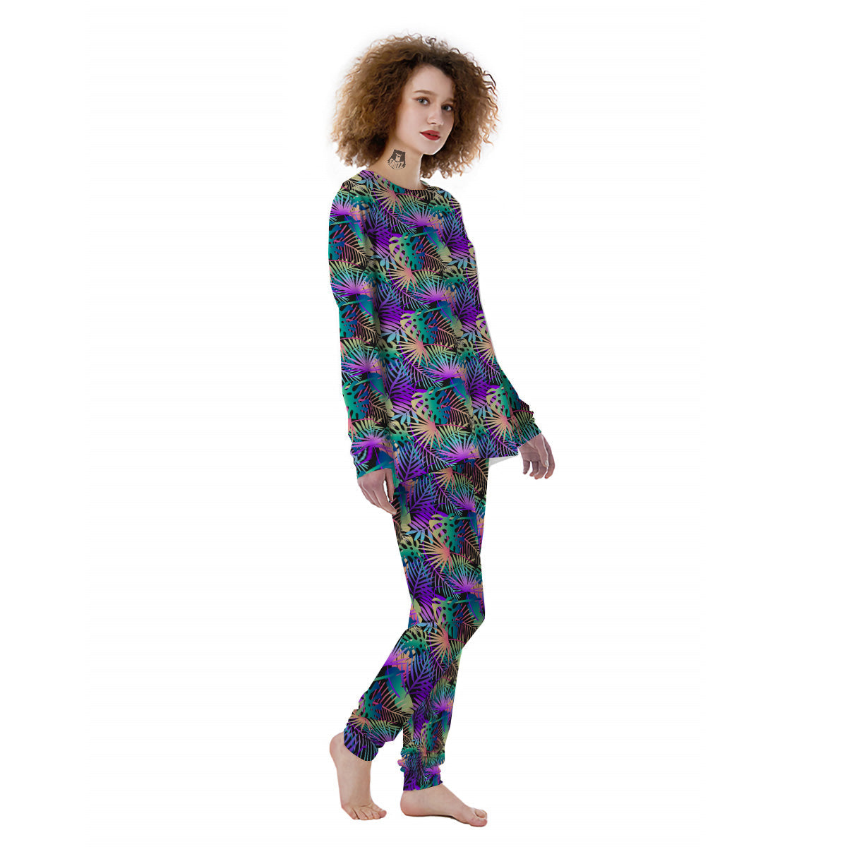Tropical Neon Color And Palm Leaves Print Pattern Women's Pajamas-grizzshop
