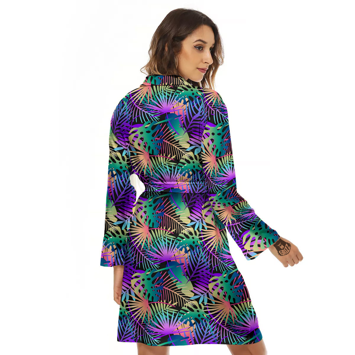 Tropical Neon Color And Palm Leaves Print Pattern Women's Robe-grizzshop