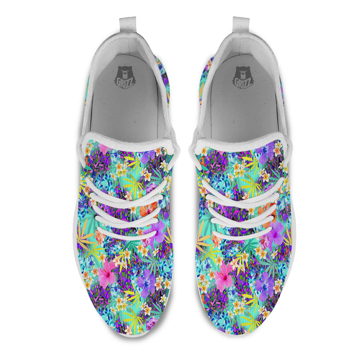 Tropical Neon Hibiscus Print Pattern White Athletic Shoes-grizzshop
