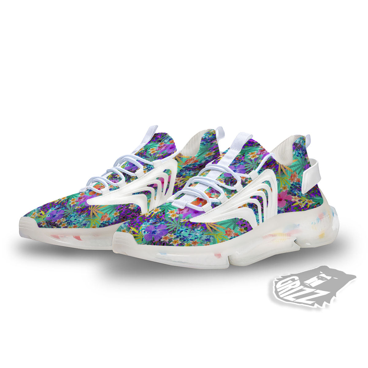 Tropical Neon Hibiscus Print Pattern White Gym Shoes-grizzshop