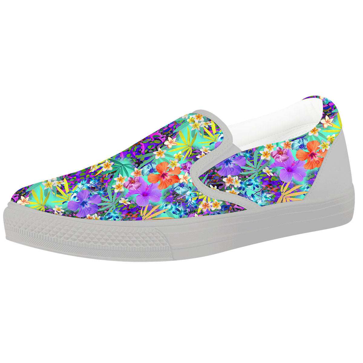 Tropical Neon Hibiscus Print Pattern White Slip On Shoes-grizzshop
