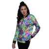 Tropical Neon Hibiscus Print Pattern Women's Bomber Jacket-grizzshop