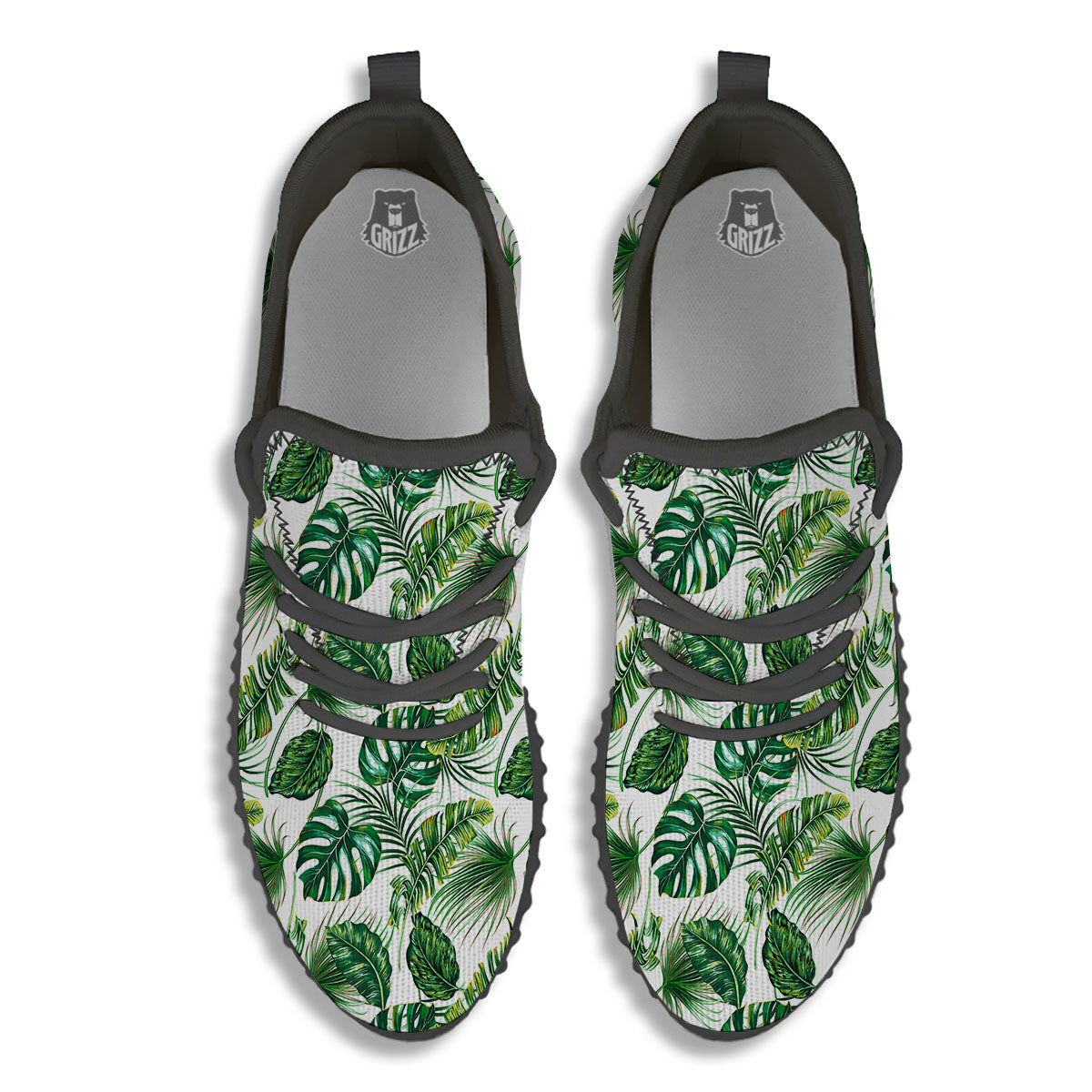 Tropical Palm Hawaiian Print Pattern Black Walking Shoes-grizzshop