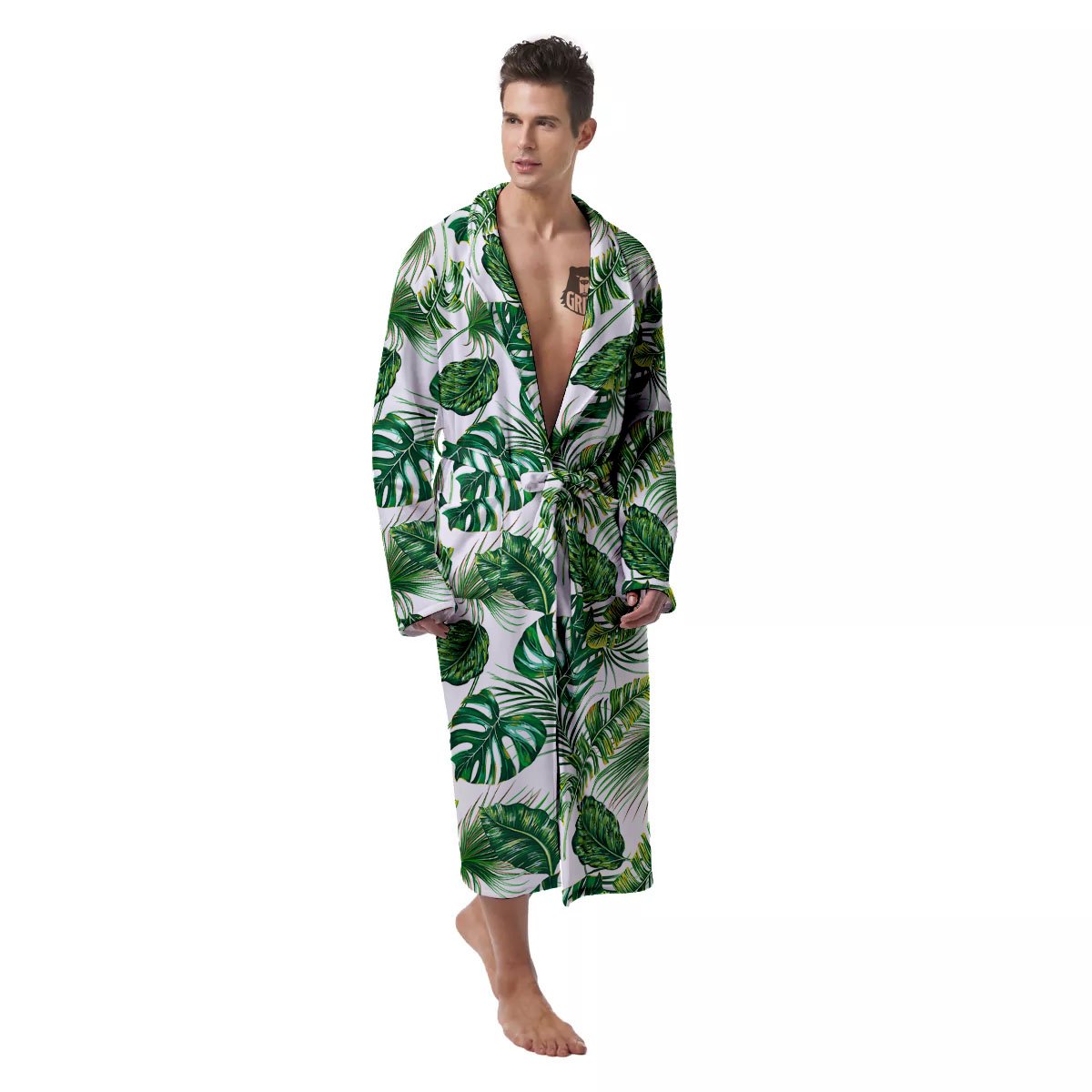 Tropical Palm Hawaiian Print Pattern Men's Robe-grizzshop