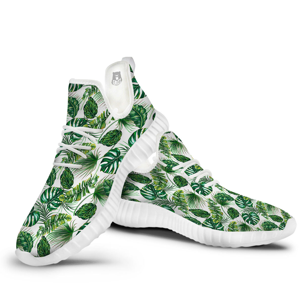 Tropical Palm Hawaiian Print Pattern White Walking Shoes-grizzshop