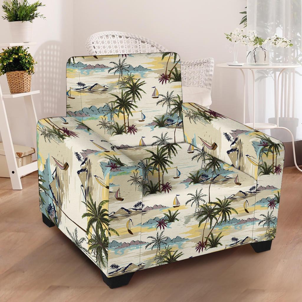 Tropical Palm Lead Island Print Armchair Cover-grizzshop