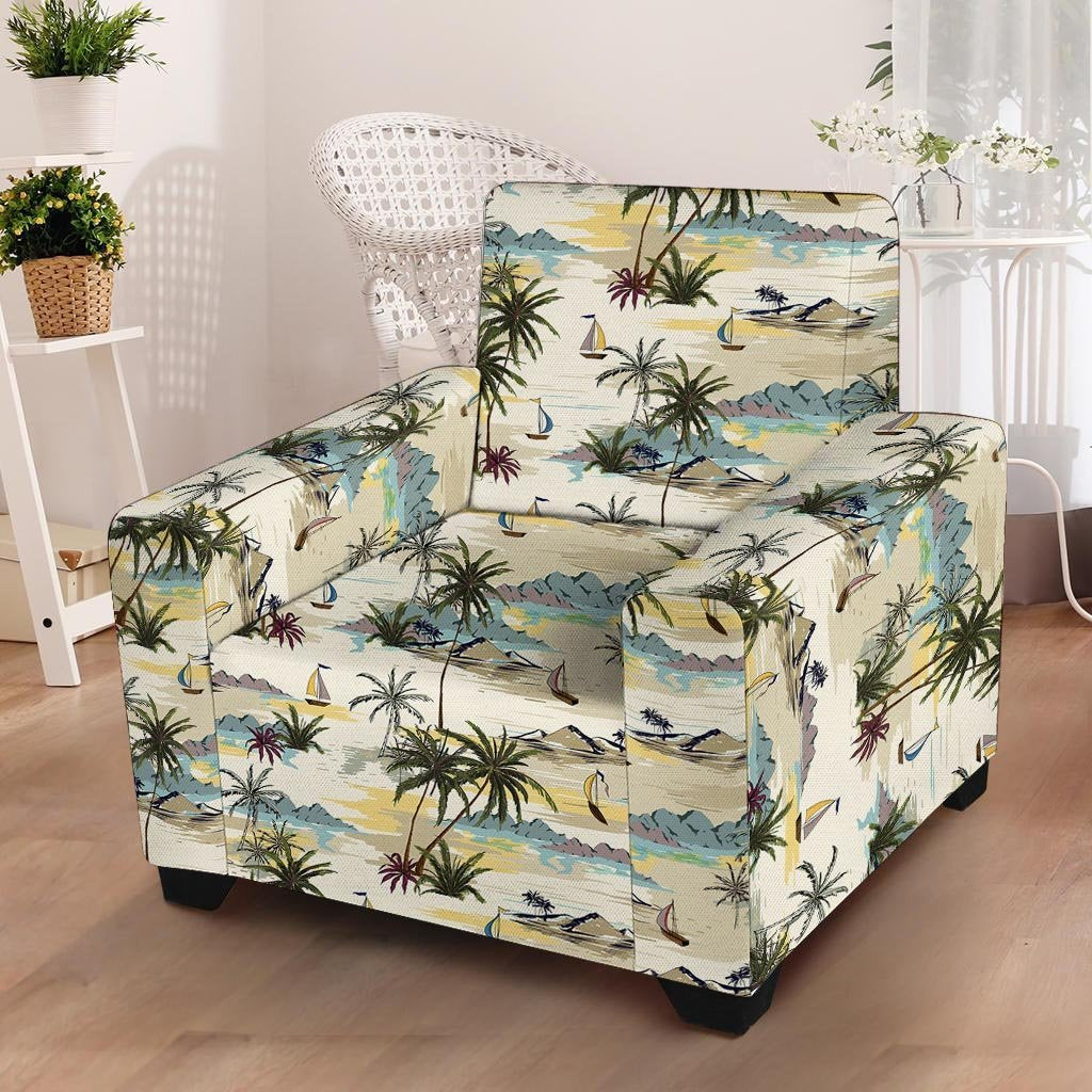 Tropical Palm Lead Island Print Armchair Cover-grizzshop