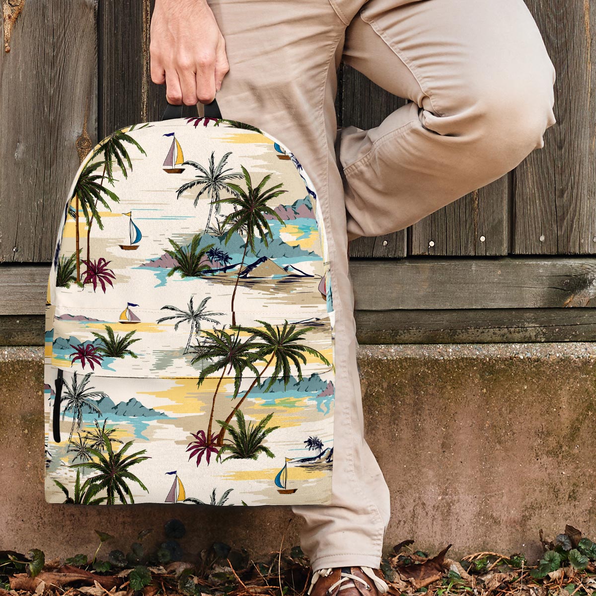 Tropical Palm Lead Island Print Backpack-grizzshop