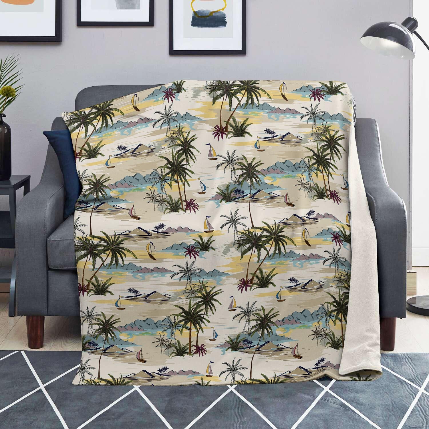 Tropical Palm Lead Island Print Blanket-grizzshop