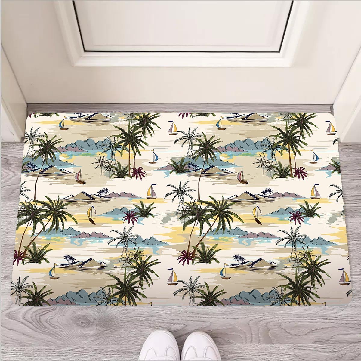 Tropical Palm Lead Island Print Door Mat-grizzshop