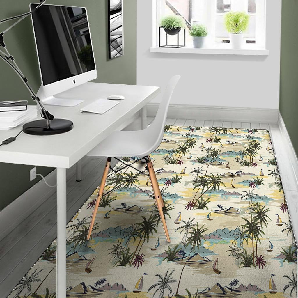Tropical Palm Lead Island Print Floor Mat-grizzshop