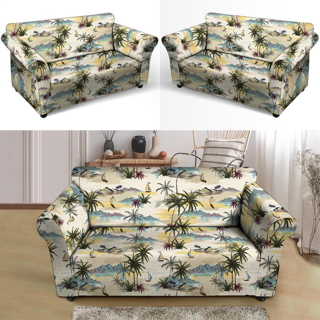 Tropical Palm Lead Island Print Loveseat Cover-grizzshop