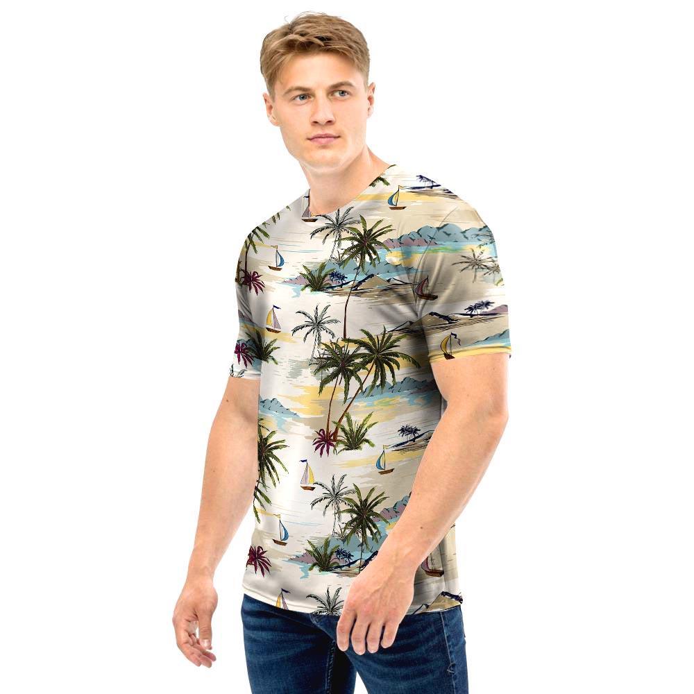 Tropical Palm Lead Island Print Men T Shirt-grizzshop