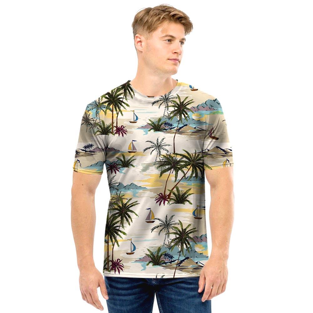 Tropical Palm Lead Island Print Men T Shirt-grizzshop