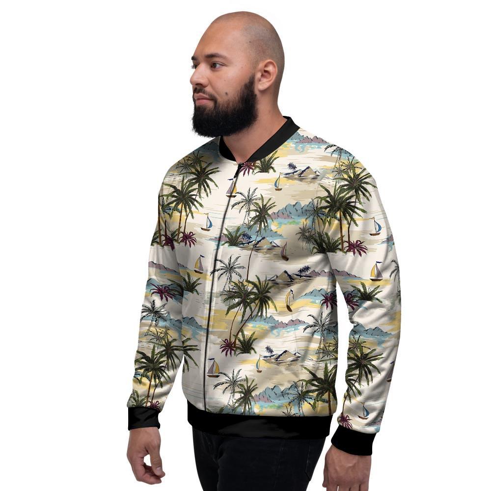 Tropical Palm Lead Island Print Men's Bomber Jacket-grizzshop