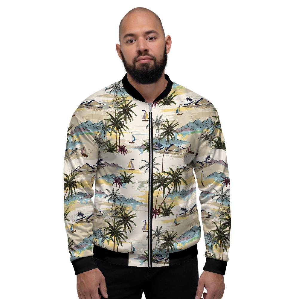Tropical Palm Lead Island Print Men's Bomber Jacket-grizzshop
