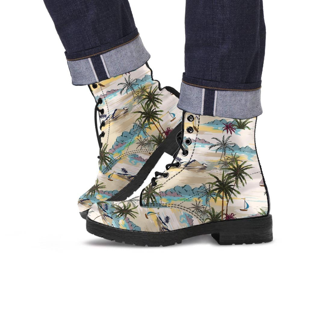 Tropical Palm Lead Island Print Men's Boots-grizzshop