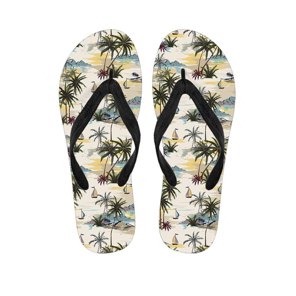 Tropical Palm Lead Island Print Men's Flip Flops-grizzshop