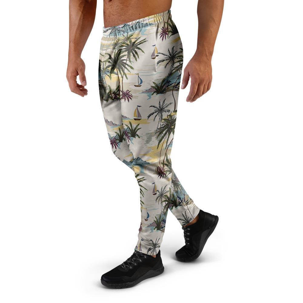 Tropical Palm Lead Island Print Men's Joggers-grizzshop