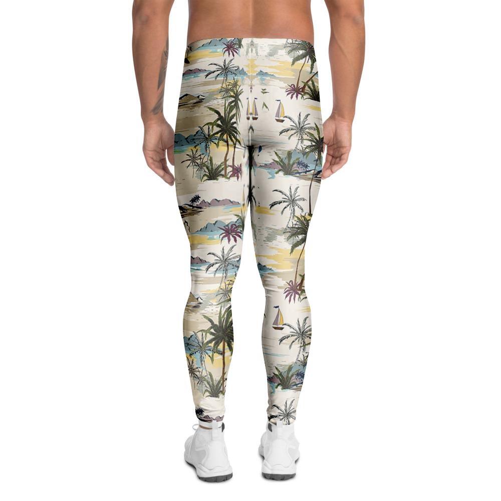 Tropical Palm Lead Island Print Men's Leggings-grizzshop