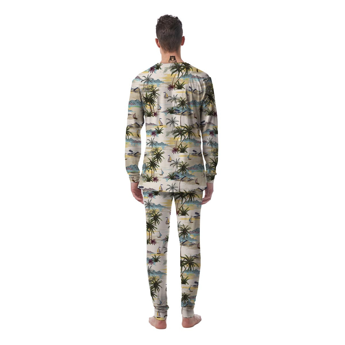 Tropical Palm Lead Island Print Men's Pajamas-grizzshop