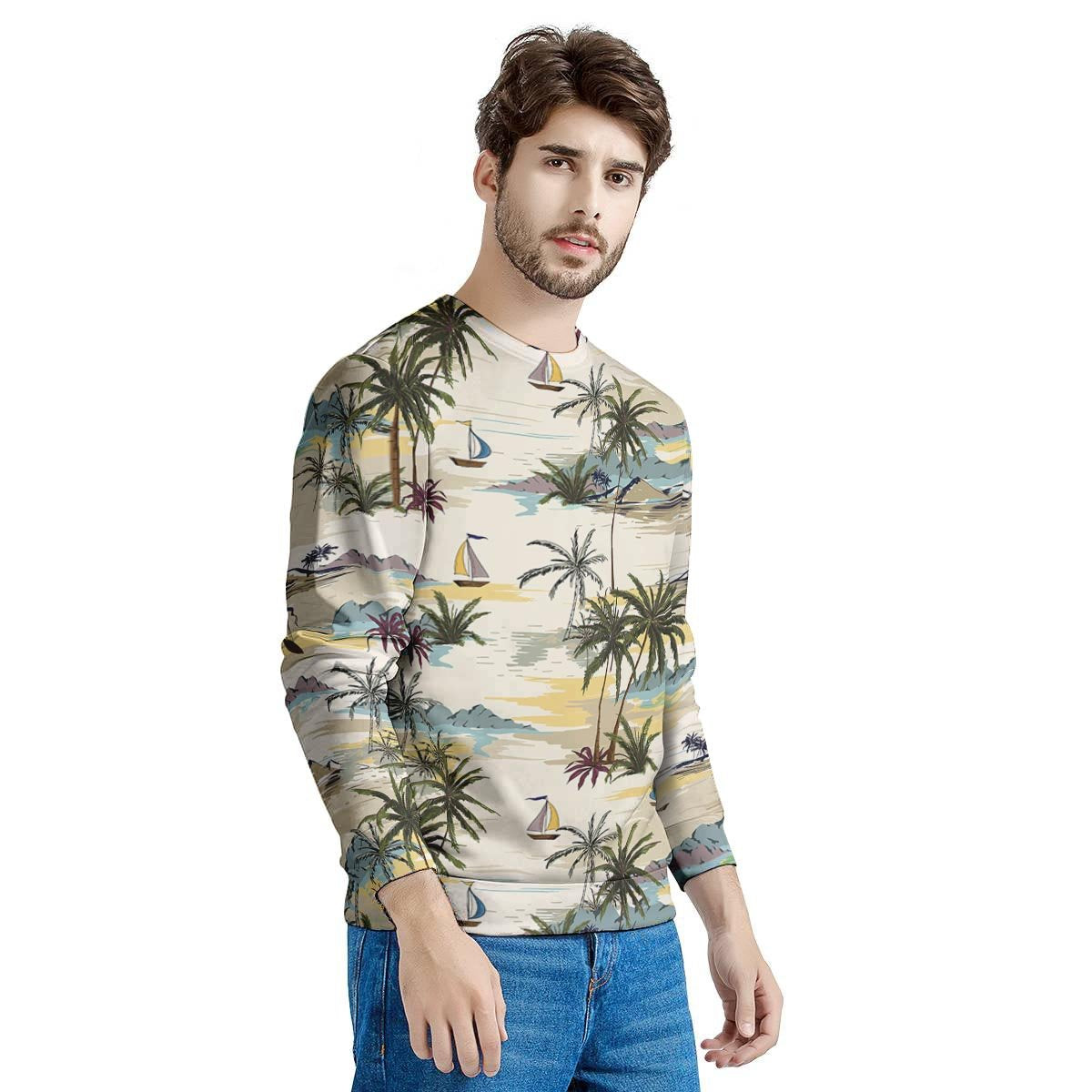 Tropical Palm Lead Island Print Men's Sweatshirt-grizzshop