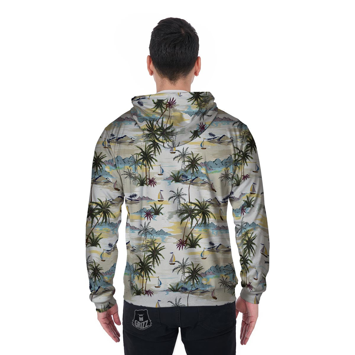Tropical Palm Lead Island Print Men's Zip Up Hoodie-grizzshop