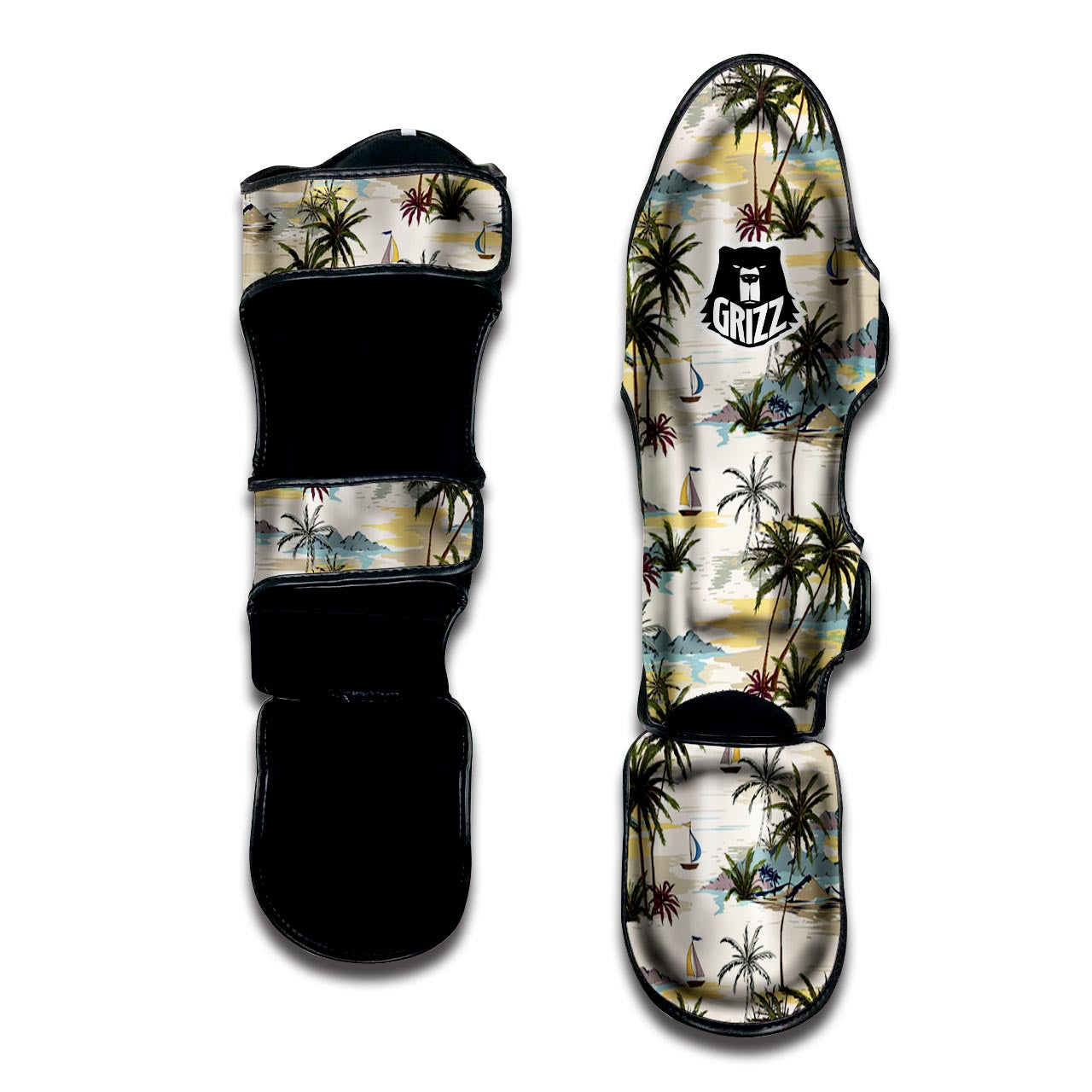 Tropical Palm Lead Island Print Muay Thai Shin Guard-grizzshop