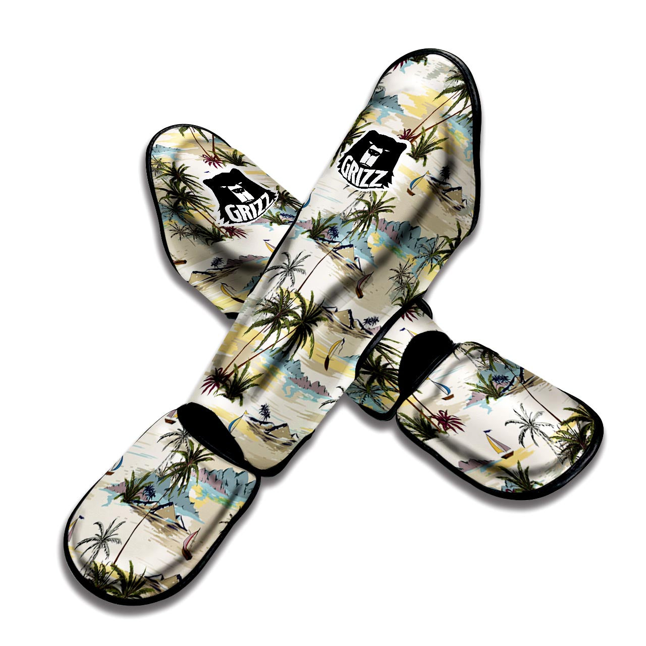 Tropical Palm Lead Island Print Muay Thai Shin Guard-grizzshop