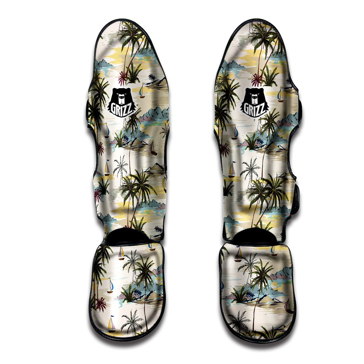 Tropical Palm Lead Island Print Muay Thai Shin Guard-grizzshop