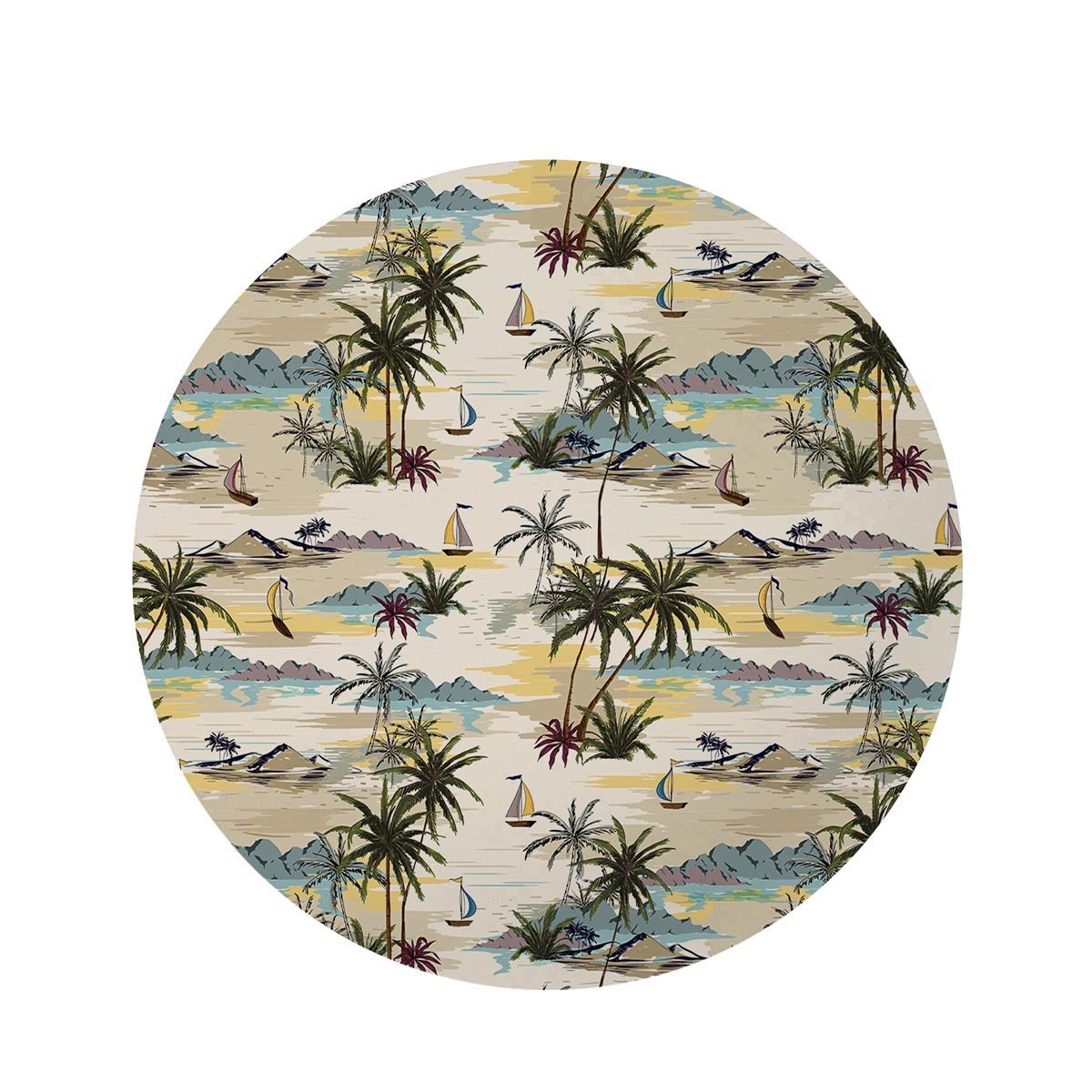 Tropical Palm Lead Island Print Round Rug-grizzshop